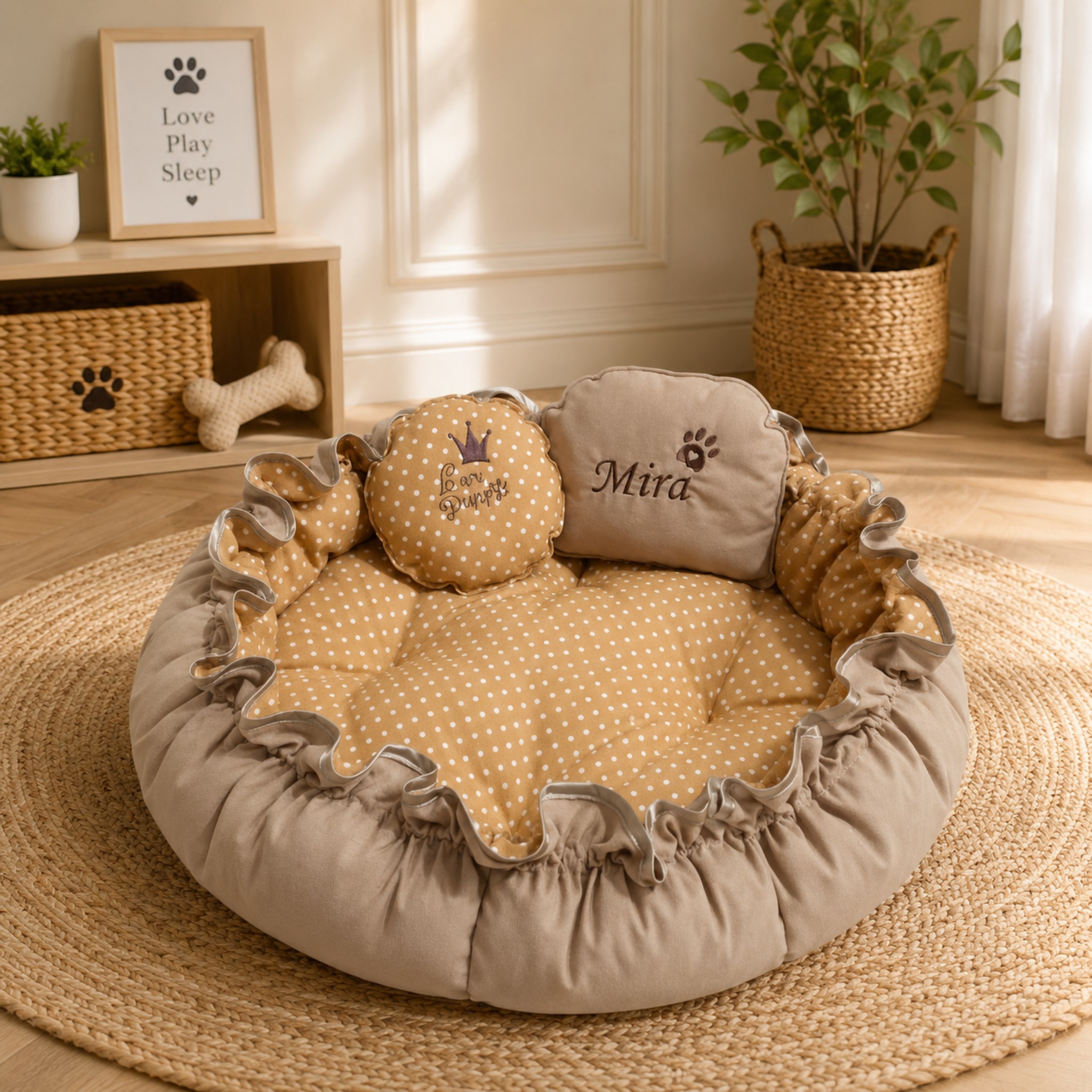 Cuccia Rotonda Lusso Double Face Velluto Blu per Cani